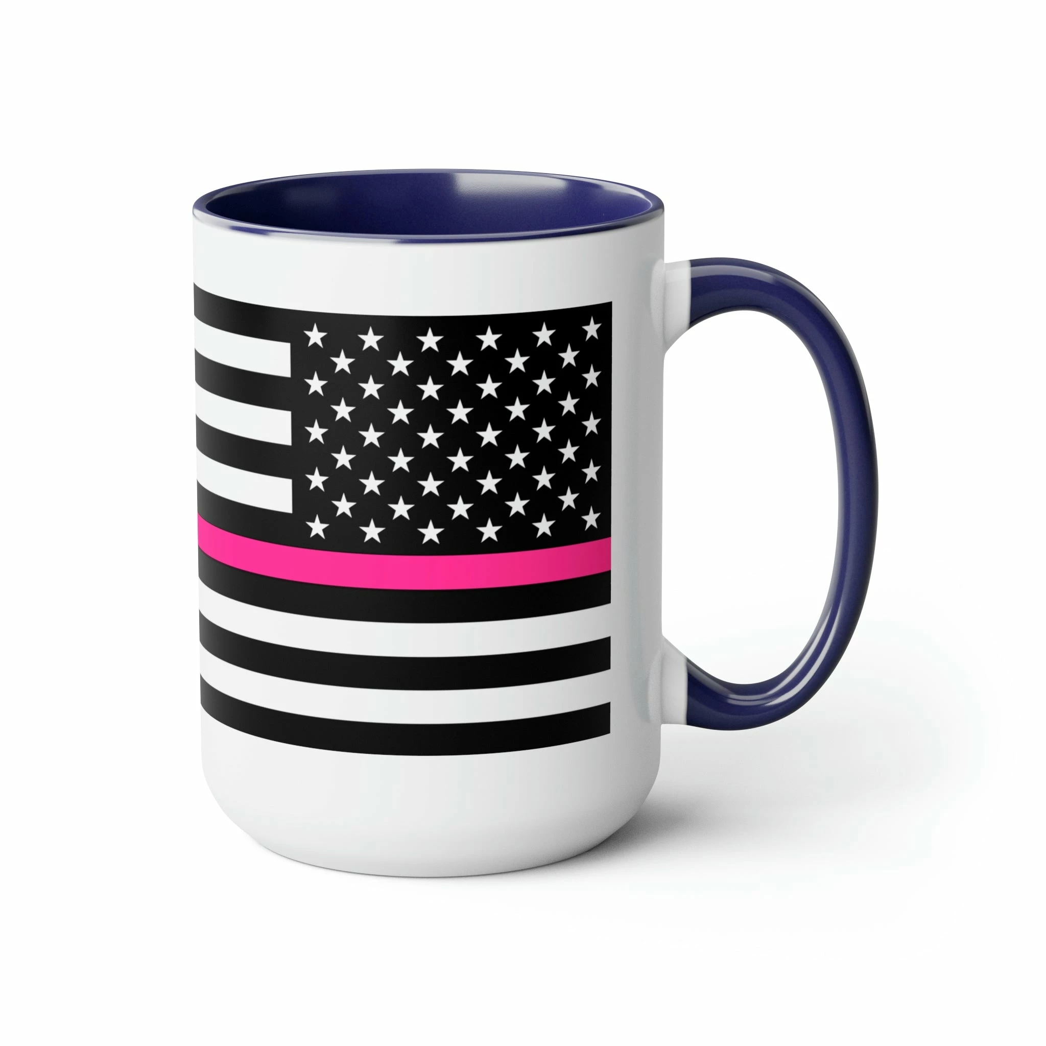 Two-Tone Thin Pink Line Flag Coffee Mugs, 15oz 13 Two-Tone Thin Pink Line Flag Coffee Mugs, 15oz - Image 13