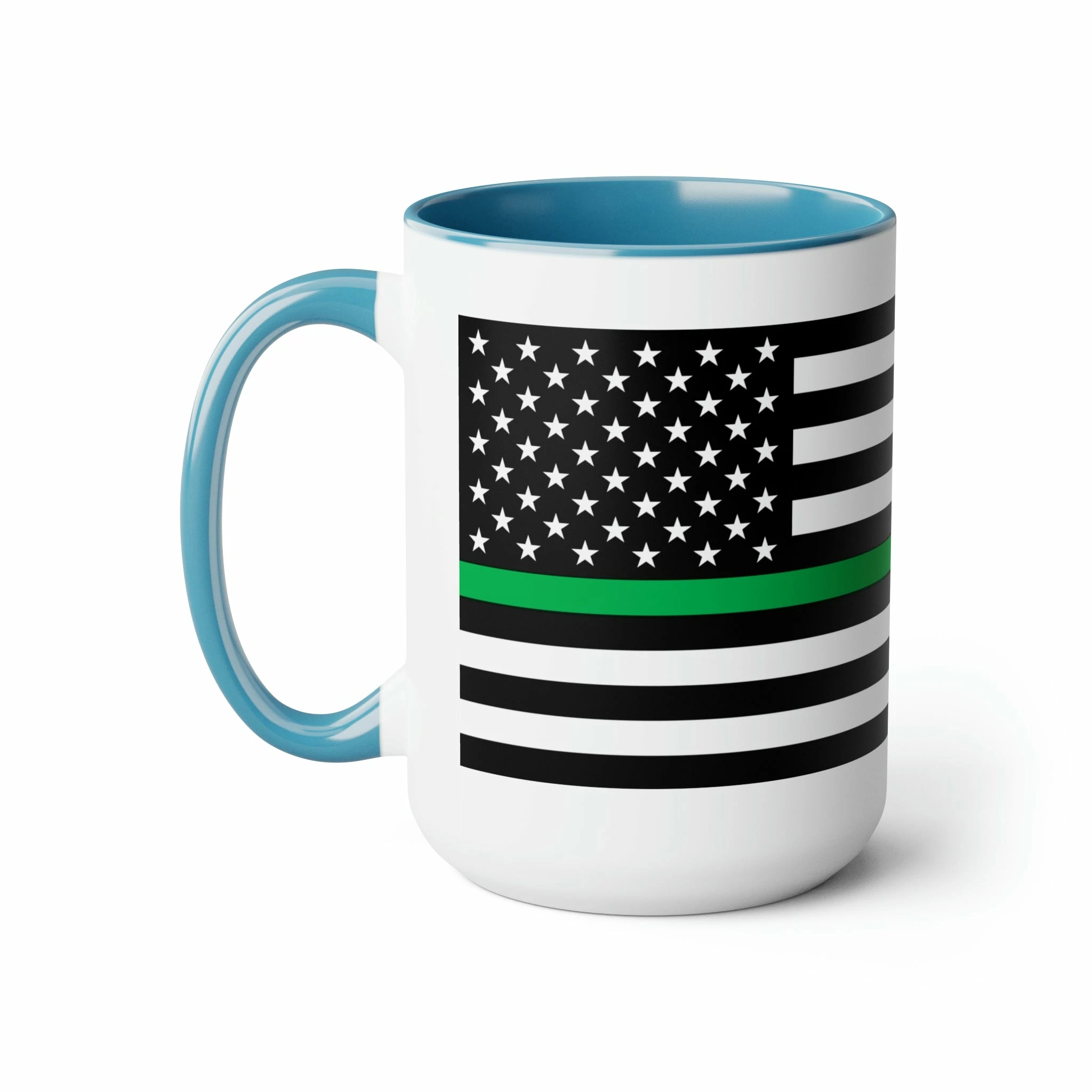 Two-Tone Thin Green Line Flag Coffee Mugs, 15oz 6 Two-Tone Thin Green Line Flag Coffee Mugs, 15oz - Image 6