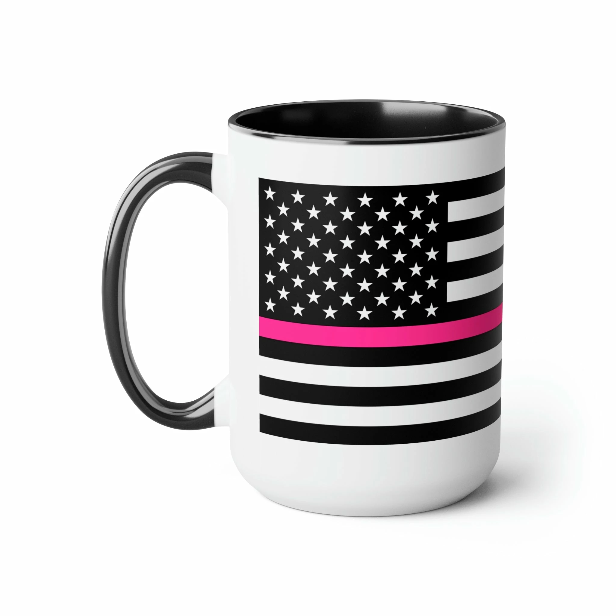 Two-Tone Thin Pink Line Flag Coffee Mugs, 15oz 1 Two-Tone Thin Pink Line Flag Coffee Mugs, 15oz