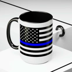 Two-Tone Thin Blue Line Flag Coffee Mugs, 15oz -American Flags Sales 132db1dcb264f0ab63e0d7f439c87340