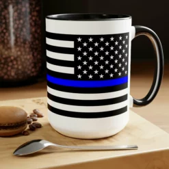 Two-Tone Thin Blue Line Flag Coffee Mugs, 15oz -American Flags Sales 1341d42221830a036cee27fc48a06769