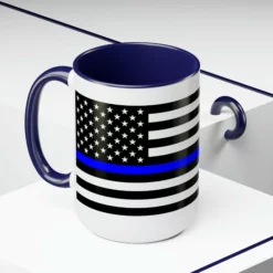Two-Tone Thin Blue Line Flag Coffee Mugs, 15oz -American Flags Sales 1a15c85b41232675cd589a4a6038b904