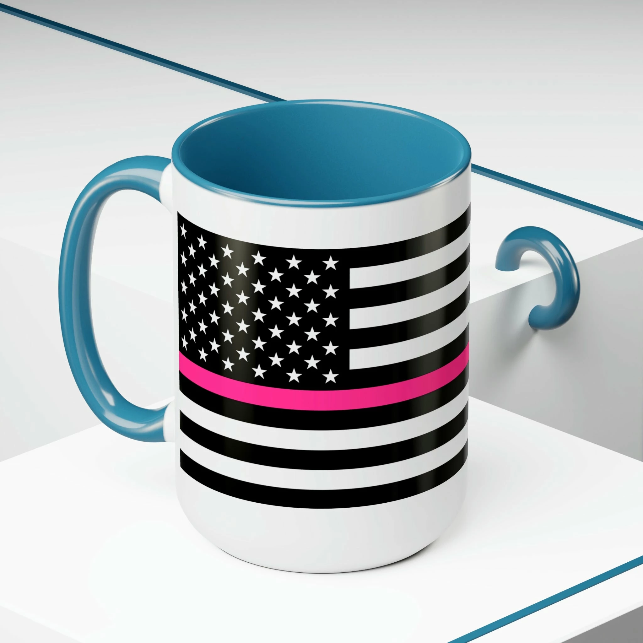 Two-Tone Thin Pink Line Flag Coffee Mugs, 15oz 10 Two-Tone Thin Pink Line Flag Coffee Mugs, 15oz - Image 10