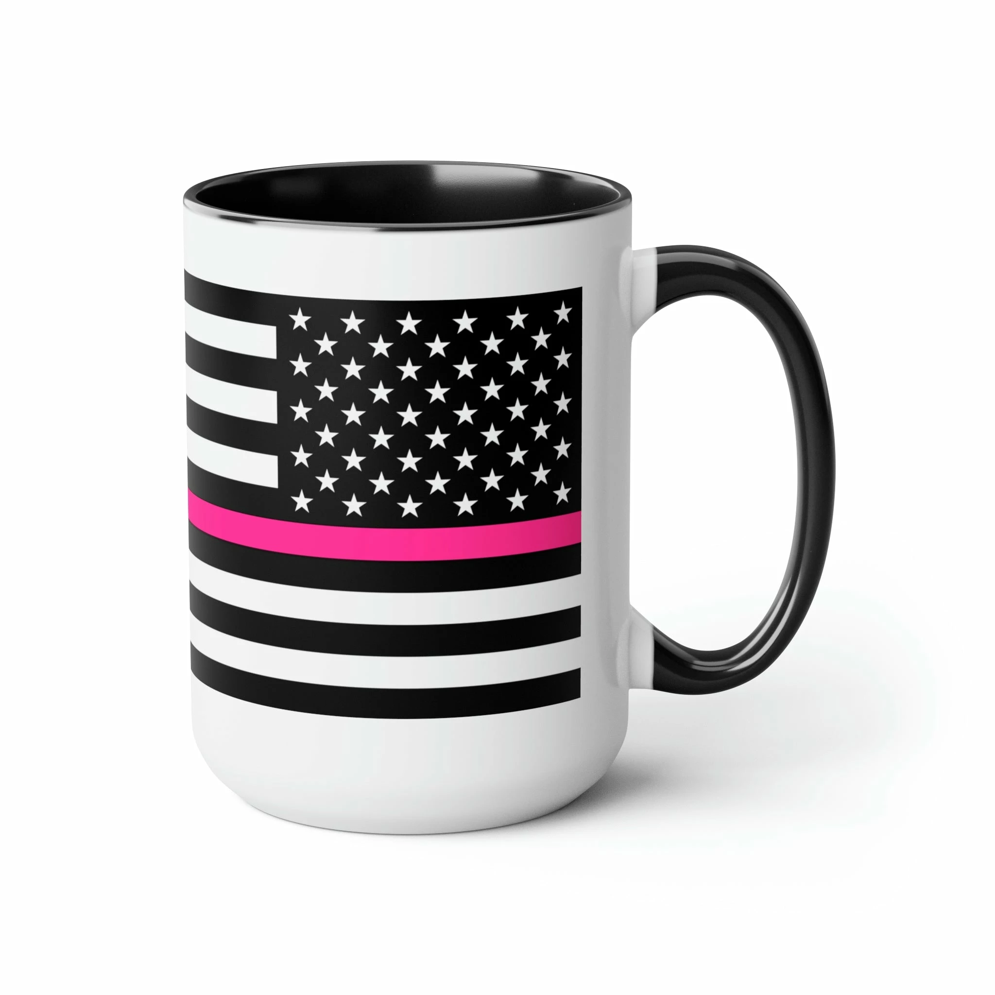 Two-Tone Thin Pink Line Flag Coffee Mugs, 15oz 3 Two-Tone Thin Pink Line Flag Coffee Mugs, 15oz - Image 3