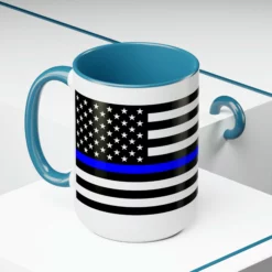 Two-Tone Thin Blue Line Flag Coffee Mugs, 15oz -American Flags Sales 3f36651bb28bc9ca450382bbbb532762