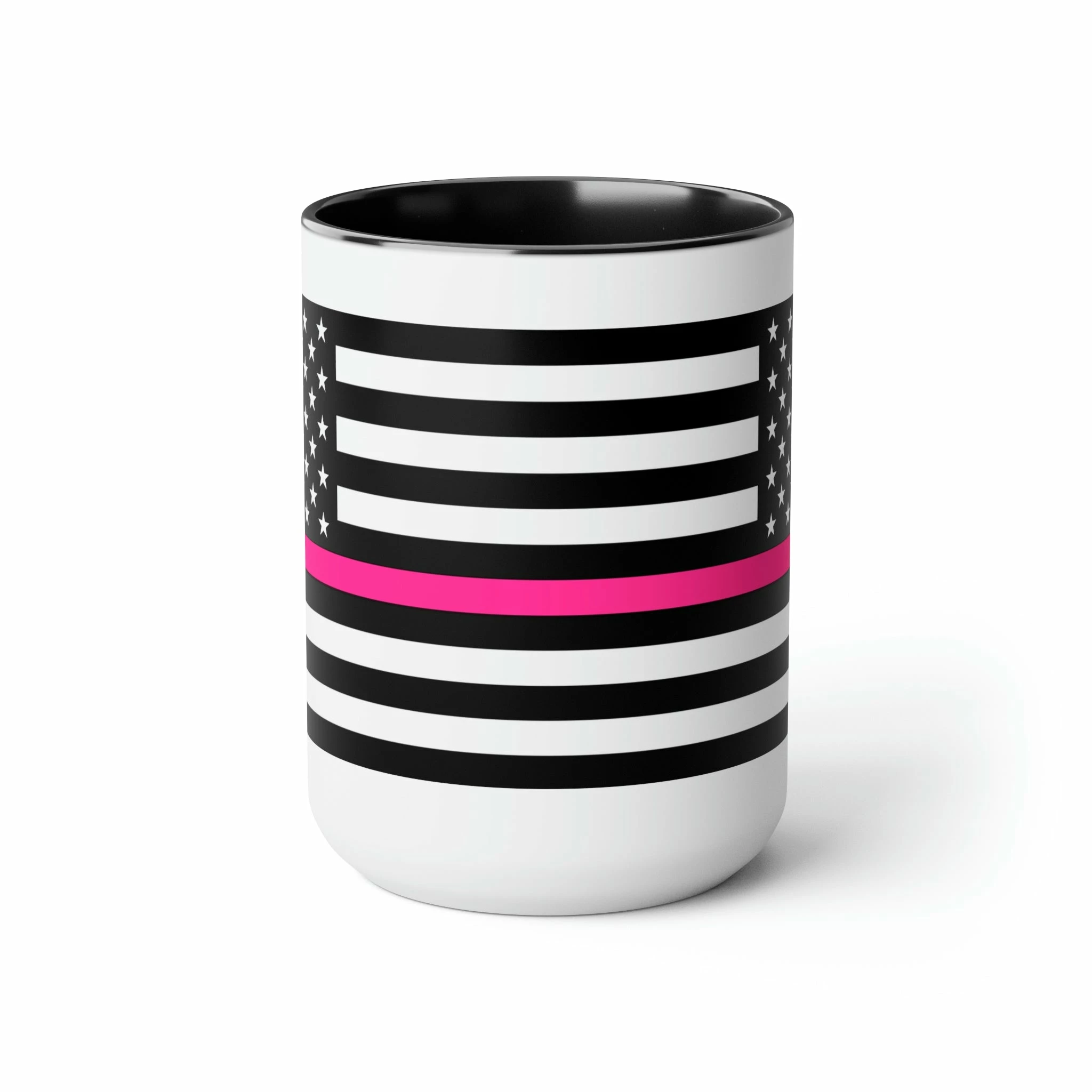 Two-Tone Thin Pink Line Flag Coffee Mugs, 15oz 2 Two-Tone Thin Pink Line Flag Coffee Mugs, 15oz - Image 2