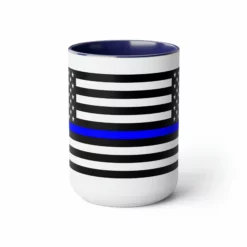 Two-Tone Thin Blue Line Flag Coffee Mugs, 15oz -American Flags Sales 48623787556f9023296bd48f125ac19d
