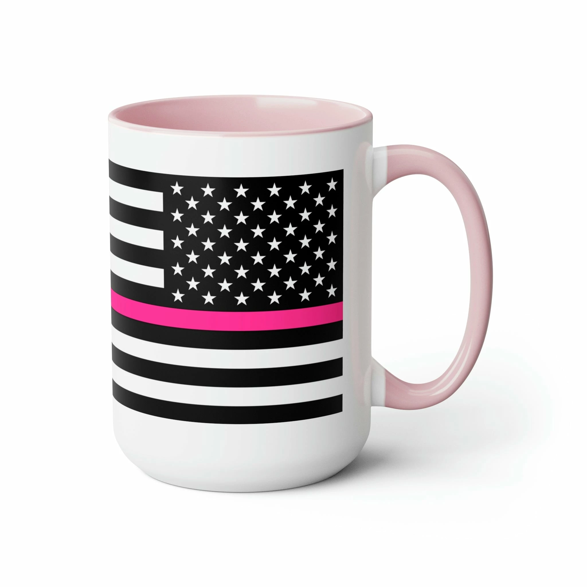 Two-Tone Thin Pink Line Flag Coffee Mugs, 15oz 18 Two-Tone Thin Pink Line Flag Coffee Mugs, 15oz - Image 18
