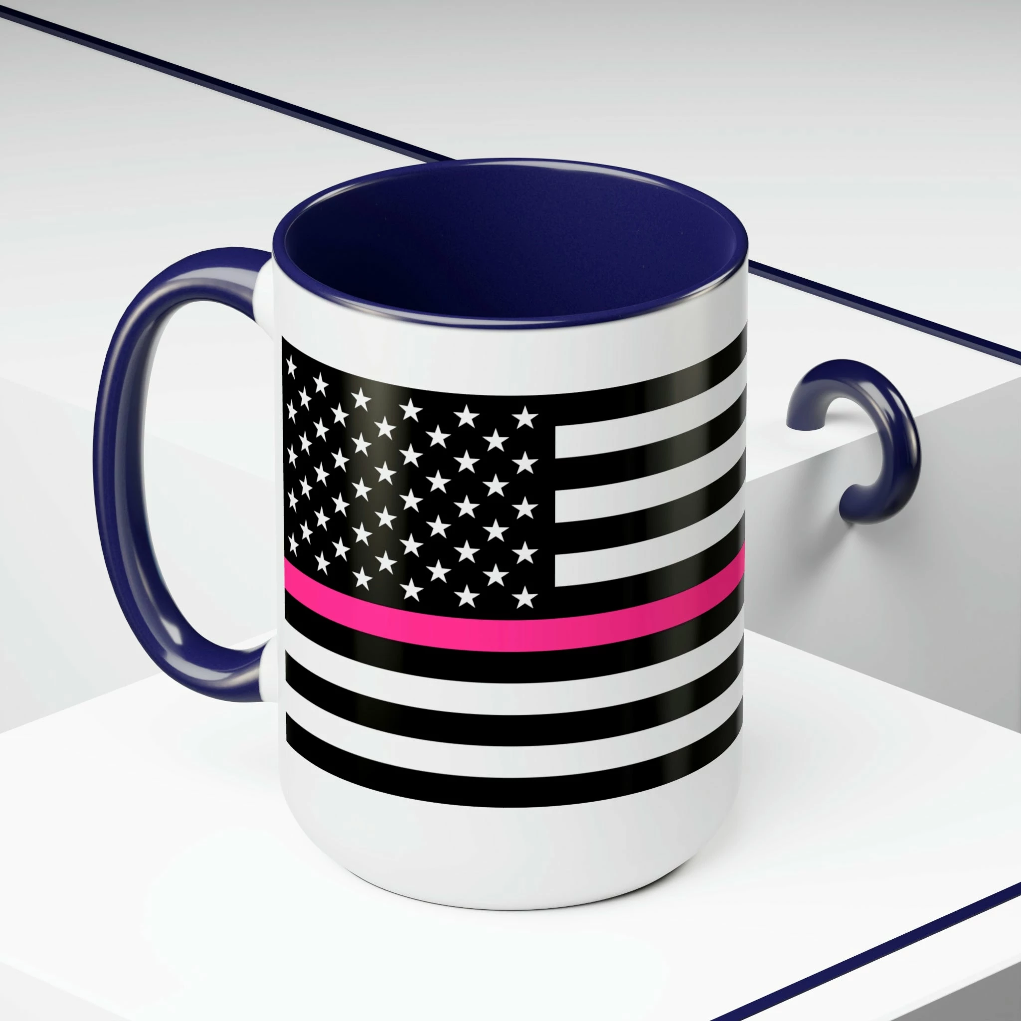 Two-Tone Thin Pink Line Flag Coffee Mugs, 15oz 15 Two-Tone Thin Pink Line Flag Coffee Mugs, 15oz - Image 15