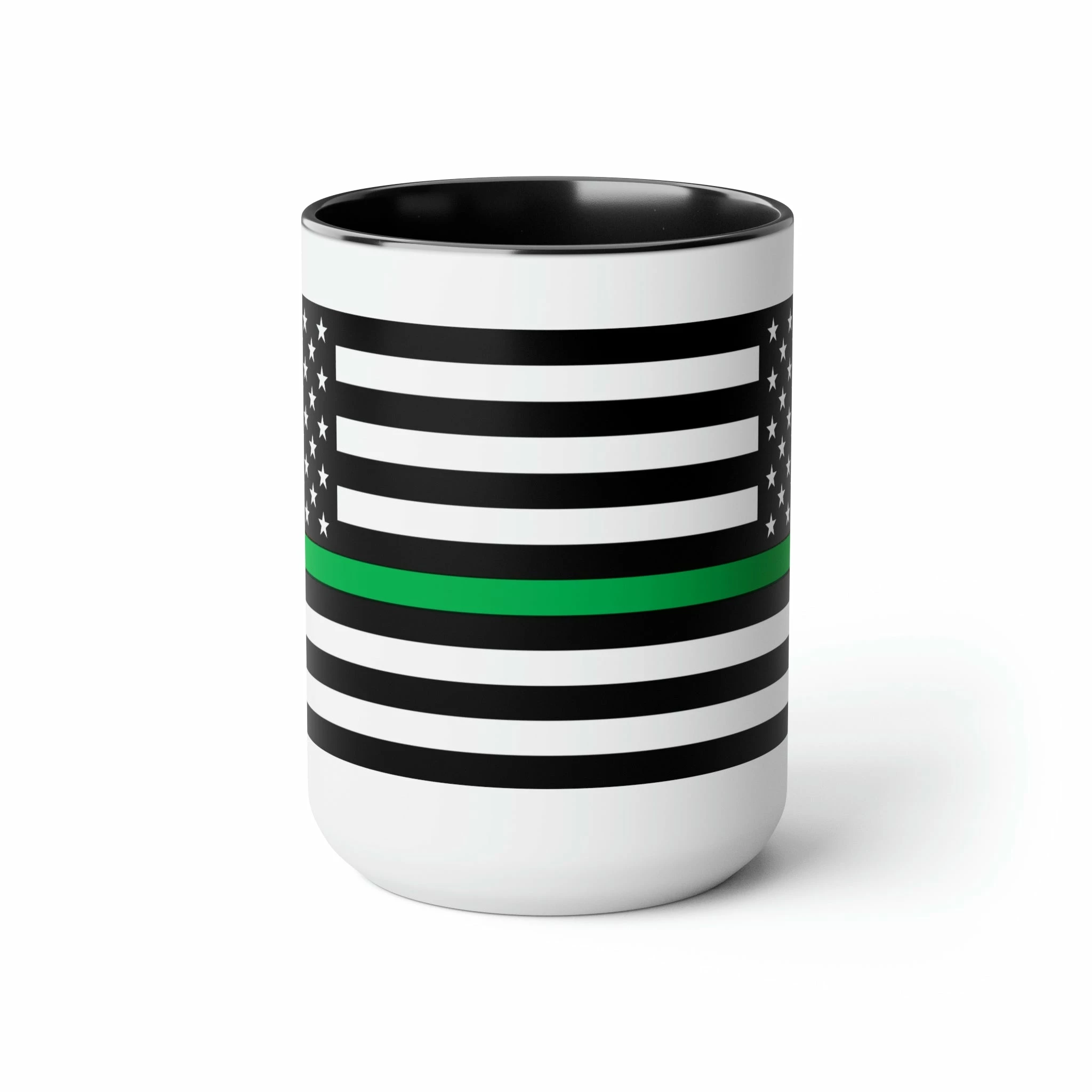 Two-Tone Thin Green Line Flag Coffee Mugs, 15oz 2 Two-Tone Thin Green Line Flag Coffee Mugs, 15oz - Image 2