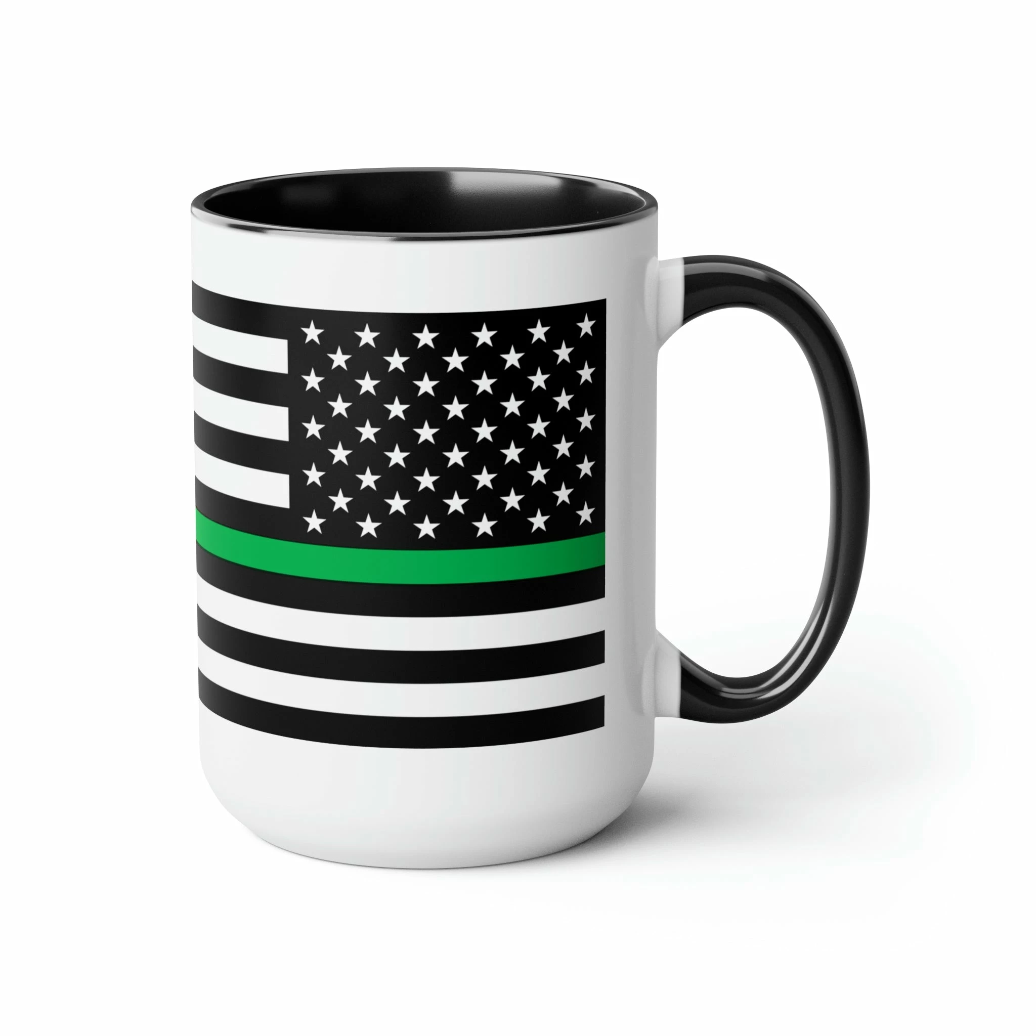 Two-Tone Thin Green Line Flag Coffee Mugs, 15oz 3 Two-Tone Thin Green Line Flag Coffee Mugs, 15oz - Image 3