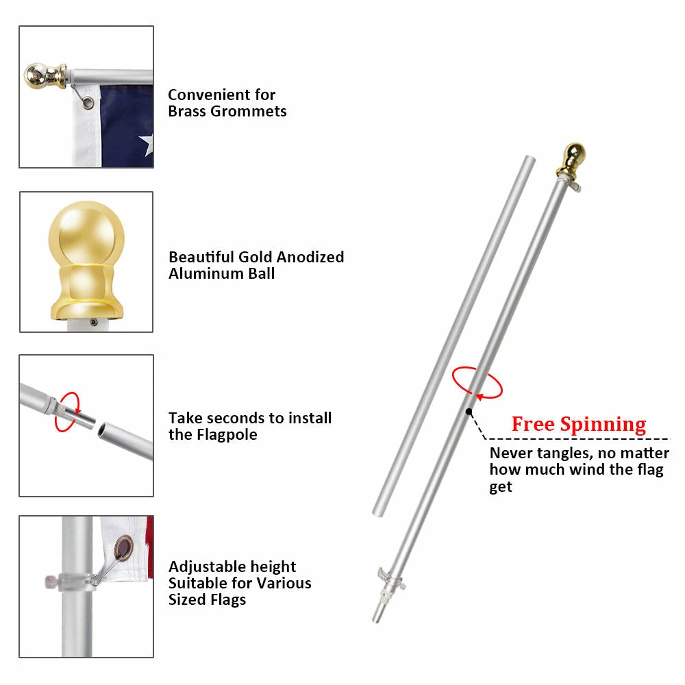 PATRIOT™ Flag Pole And ROGUE™ Bracket Kit - Brushed Aluminum (6ft, 1" Diameter) 4 PATRIOT™ Flag Pole And ROGUE™ Bracket Kit - Brushed Aluminum (6ft, 1" Diameter) - Image 4