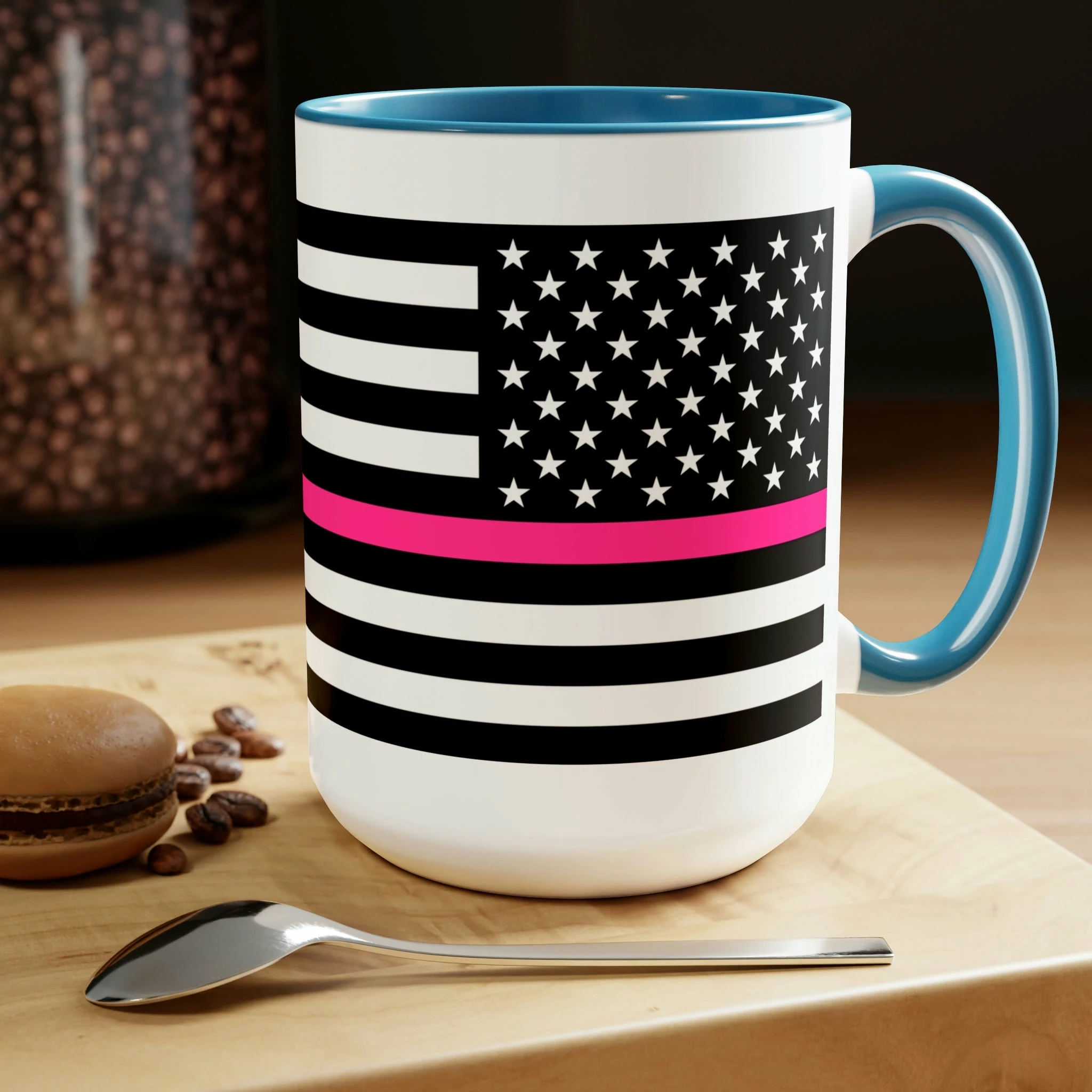 Two-Tone Thin Pink Line Flag Coffee Mugs, 15oz 9 Two-Tone Thin Pink Line Flag Coffee Mugs, 15oz - Image 9
