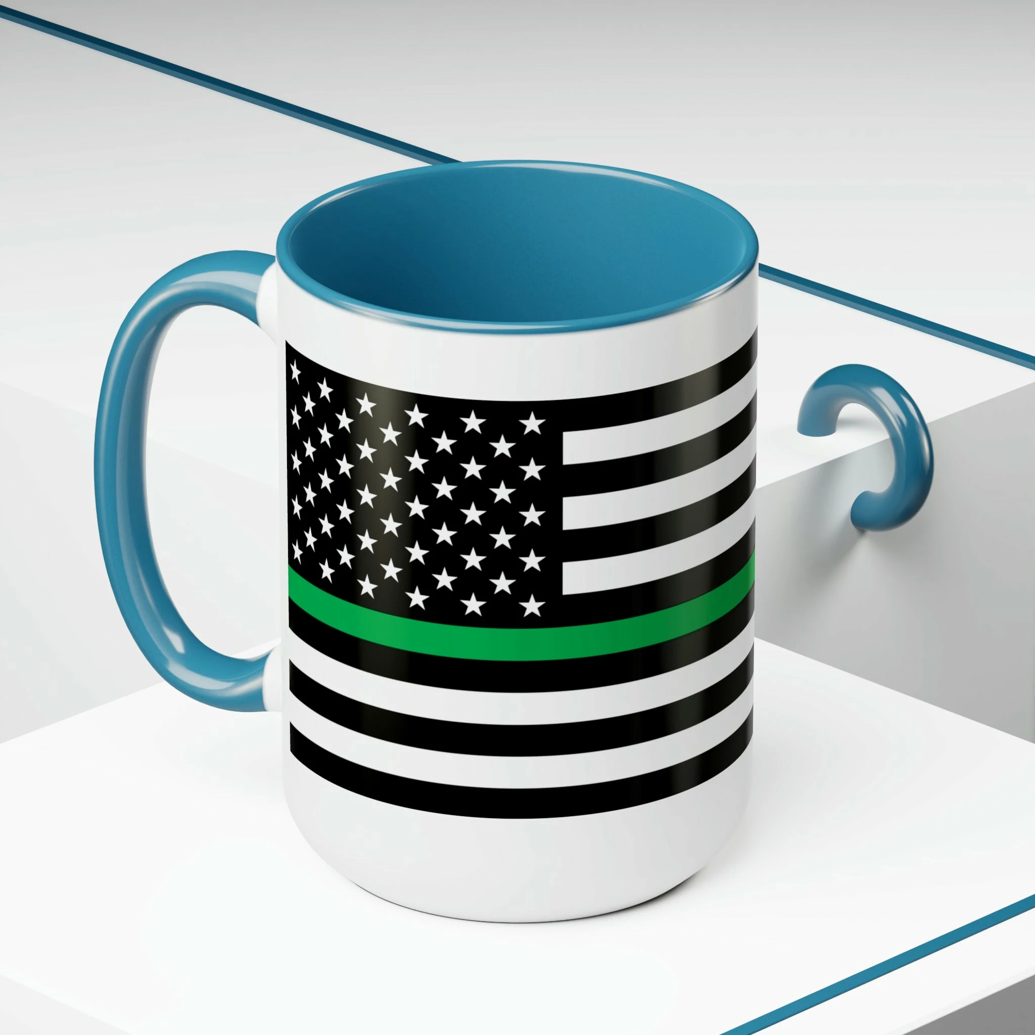 Two-Tone Thin Green Line Flag Coffee Mugs, 15oz 10 Two-Tone Thin Green Line Flag Coffee Mugs, 15oz - Image 10