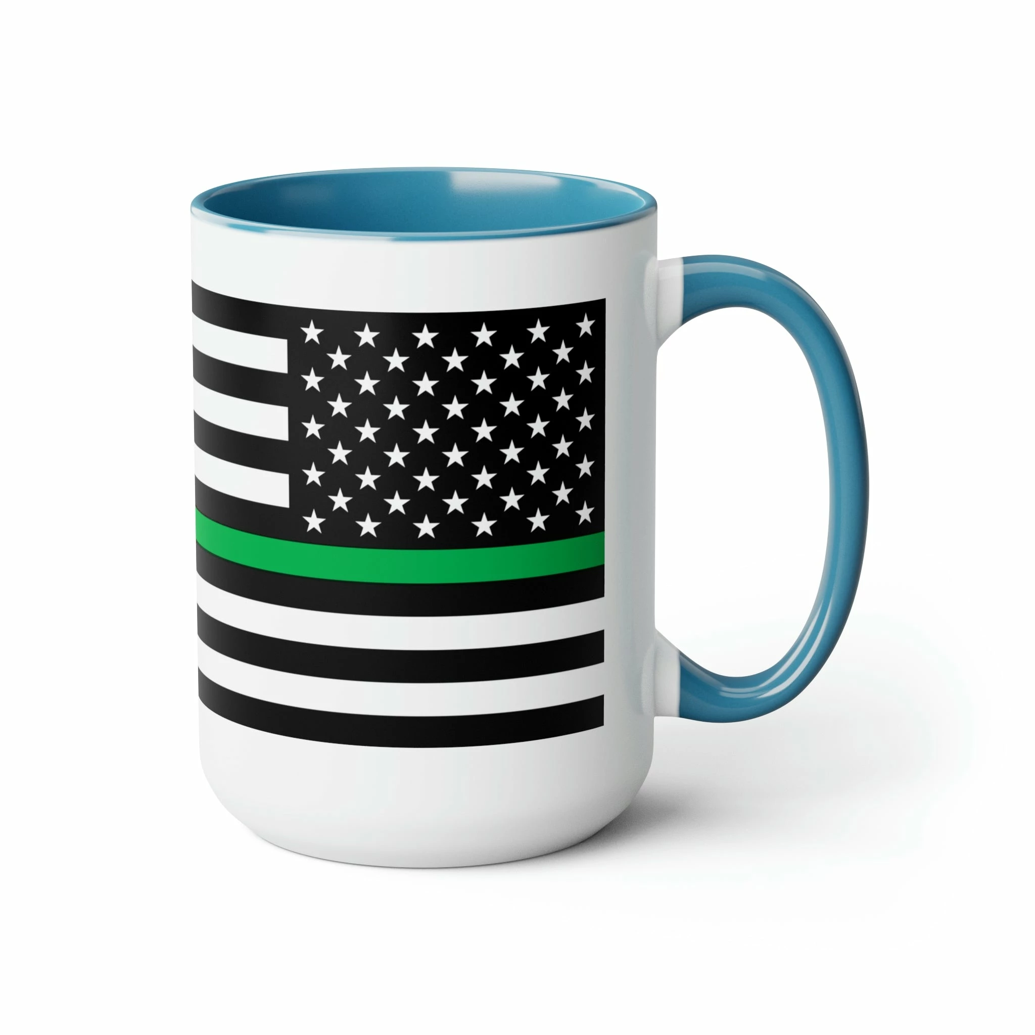Two-Tone Thin Green Line Flag Coffee Mugs, 15oz 8 Two-Tone Thin Green Line Flag Coffee Mugs, 15oz - Image 8