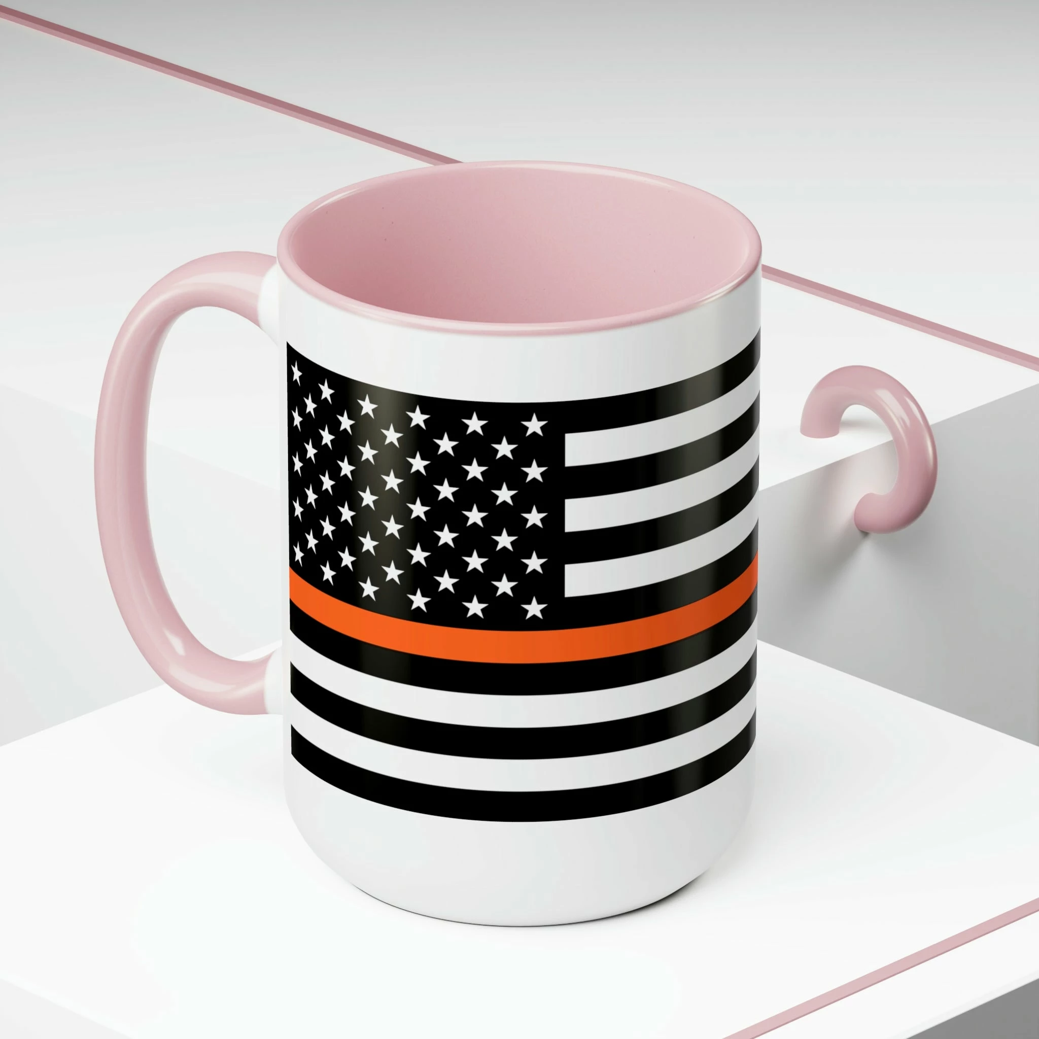 Two-Tone Thin Orange Line Flag Coffee Mugs, 15oz 20 Two-Tone Thin Orange Line Flag Coffee Mugs, 15oz - Image 20