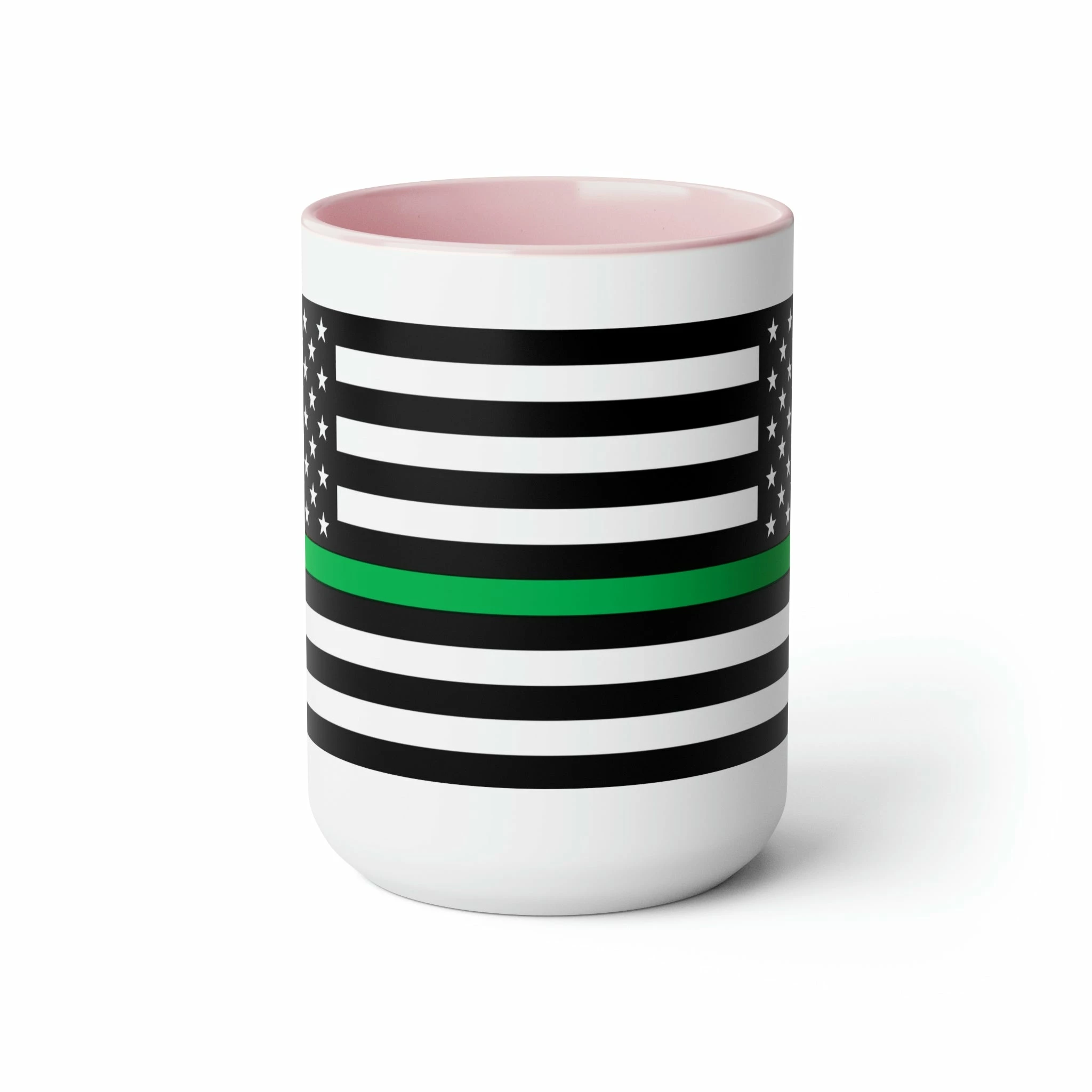 Two-Tone Thin Green Line Flag Coffee Mugs, 15oz 17 Two-Tone Thin Green Line Flag Coffee Mugs, 15oz - Image 17