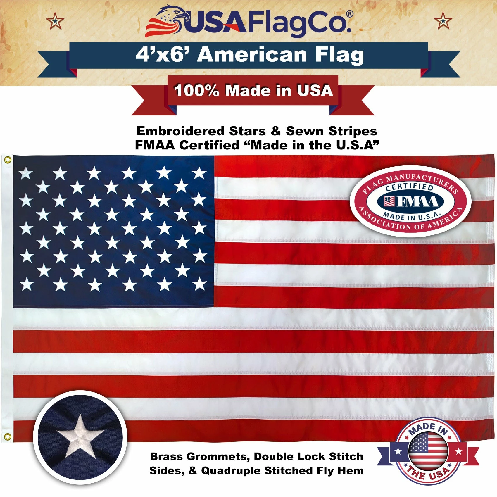 US Flag (4x6 Foot) Embroidered Stars & Sewn Stripes 3 US Flag (4x6 Foot) Embroidered Stars & Sewn Stripes - Image 3