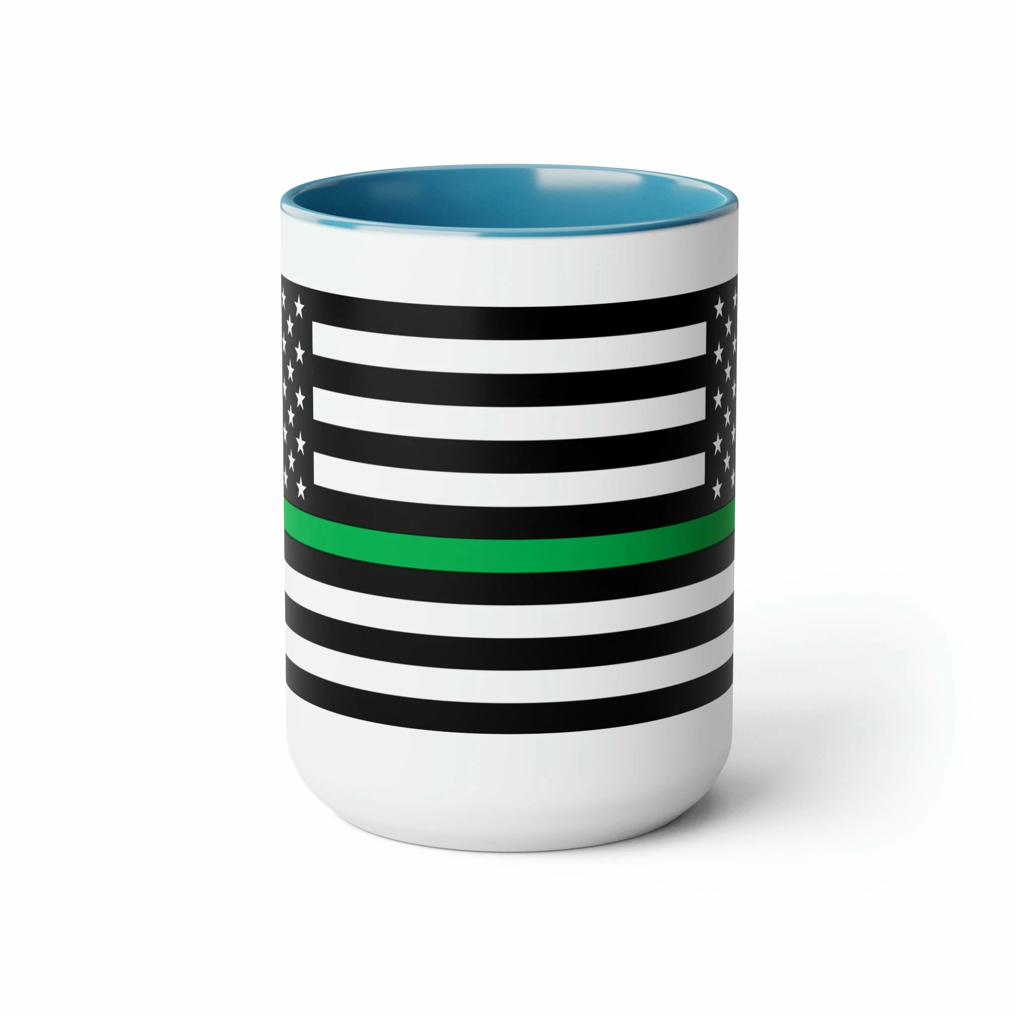 Two-Tone Thin Green Line Flag Coffee Mugs, 15oz 7 Two-Tone Thin Green Line Flag Coffee Mugs, 15oz - Image 7