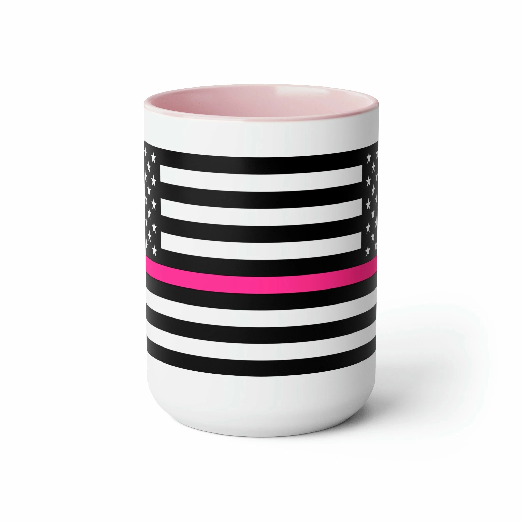 Two-Tone Thin Pink Line Flag Coffee Mugs, 15oz 17 Two-Tone Thin Pink Line Flag Coffee Mugs, 15oz - Image 17