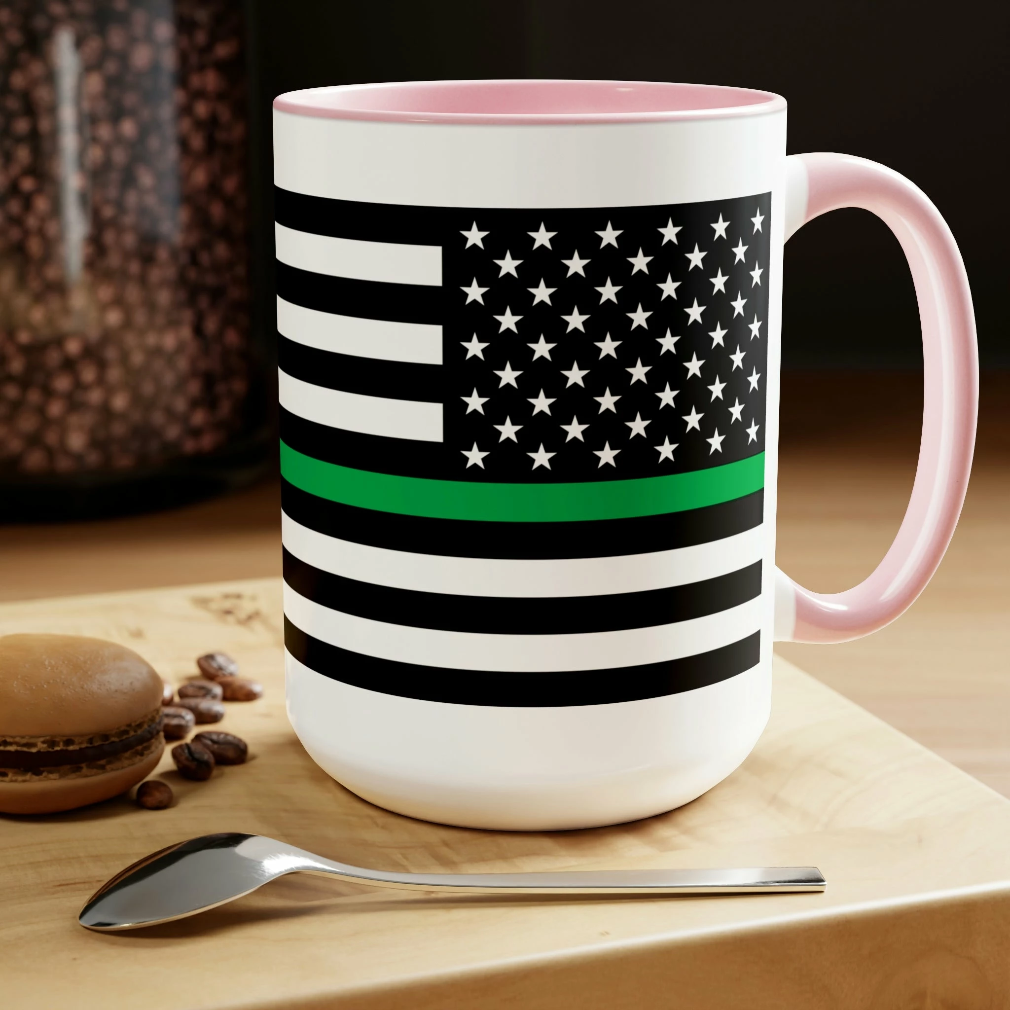 Two-Tone Thin Green Line Flag Coffee Mugs, 15oz 19 Two-Tone Thin Green Line Flag Coffee Mugs, 15oz - Image 19