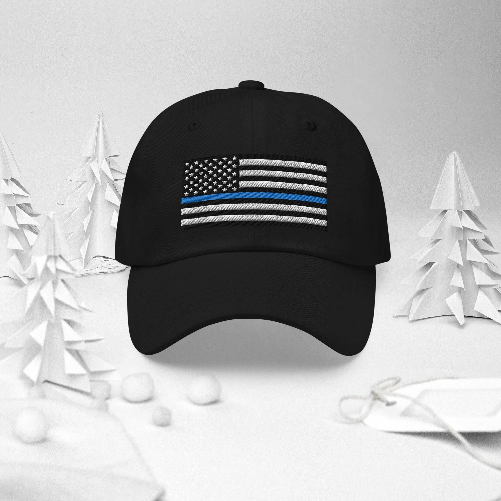 Dad Hat - Thin Blue Line Flag (Embroidered Flag) 12 Dad Hat - Thin Blue Line Flag (Embroidered Flag) - Image 12