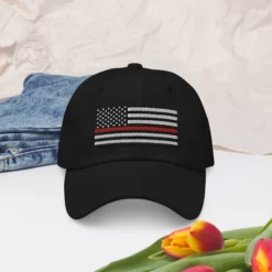 Dad Hat - Thin Red Line Flag (Embroidered Flag) -American Flags Sales classic dad hat black front 2 63f18278cd0e4