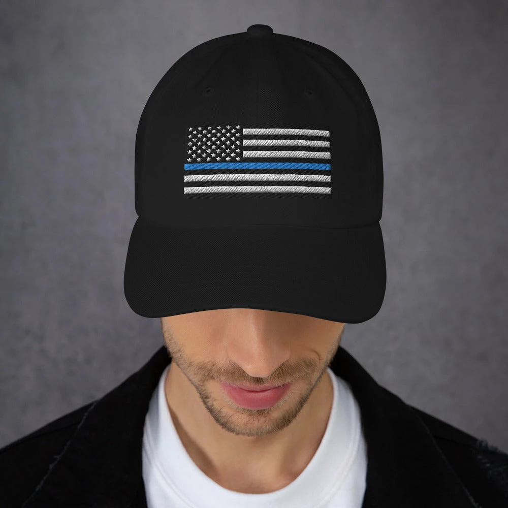 Dad Hat - Thin Blue Line Flag (Embroidered Flag) 4 Dad Hat - Thin Blue Line Flag (Embroidered Flag) - Image 4
