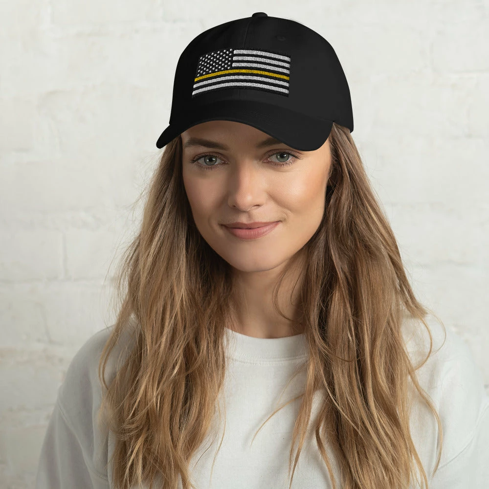 Dad Hat - Thin Yellow Line Flag (Embroidered Flag) 2 Dad Hat - Thin Yellow Line Flag (Embroidered Flag) - Image 2