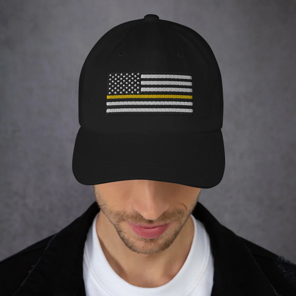 Dad Hat - Thin Yellow Line Flag (Embroidered Flag) 11 Dad Hat - Thin Yellow Line Flag (Embroidered Flag) - Image 11