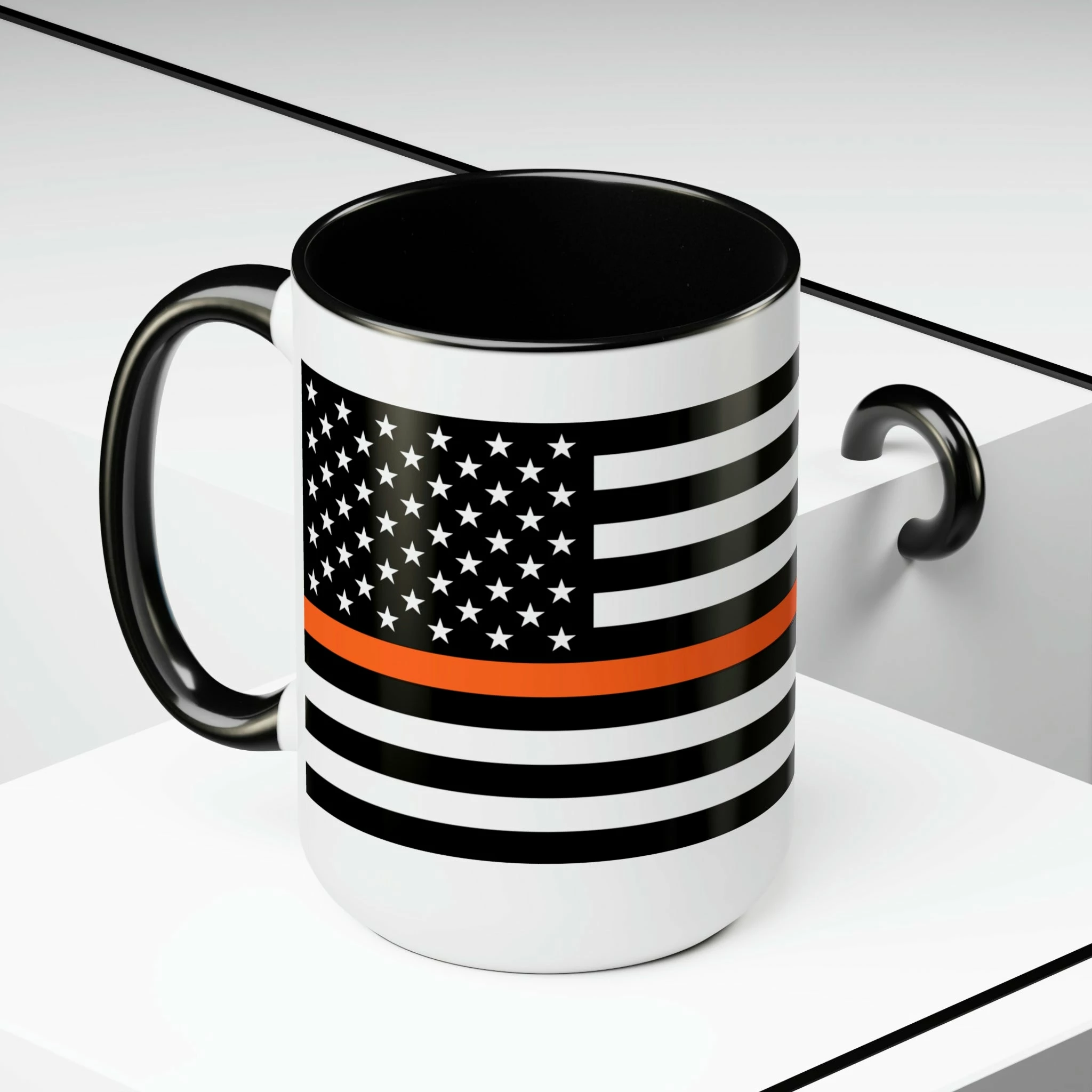 Two-Tone Thin Orange Line Flag Coffee Mugs, 15oz 5 Two-Tone Thin Orange Line Flag Coffee Mugs, 15oz - Image 5