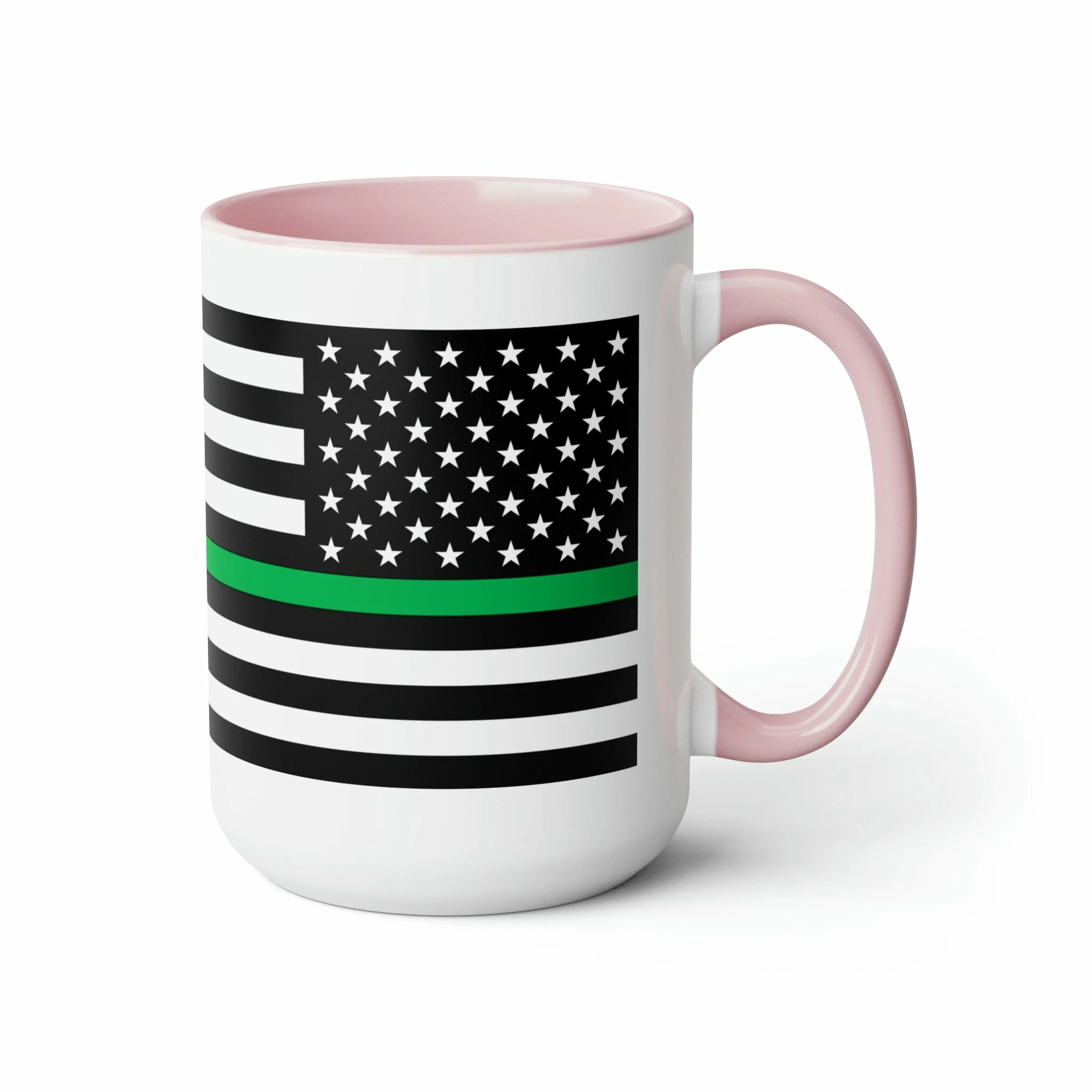 Two-Tone Thin Green Line Flag Coffee Mugs, 15oz 18 Two-Tone Thin Green Line Flag Coffee Mugs, 15oz - Image 18
