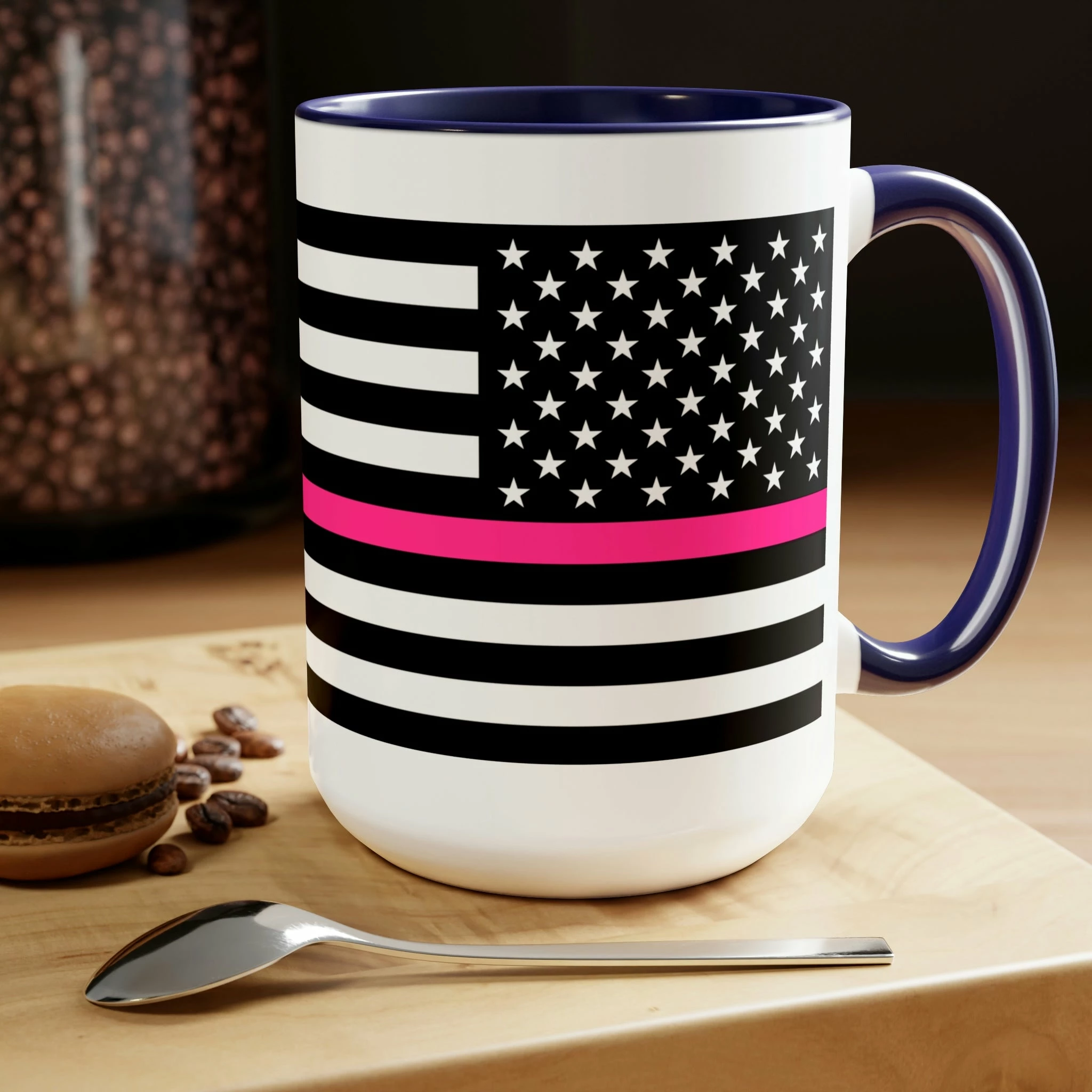 Two-Tone Thin Pink Line Flag Coffee Mugs, 15oz 14 Two-Tone Thin Pink Line Flag Coffee Mugs, 15oz - Image 14
