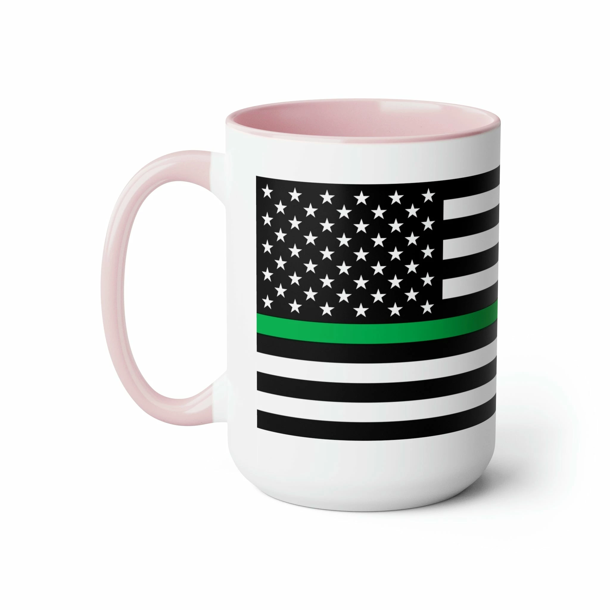 Two-Tone Thin Green Line Flag Coffee Mugs, 15oz 16 Two-Tone Thin Green Line Flag Coffee Mugs, 15oz - Image 16