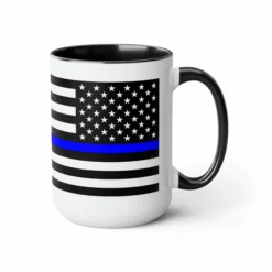 Two-Tone Thin Blue Line Flag Coffee Mugs, 15oz -American Flags Sales f56bc0f8c8fb79ee31718e21212b0d89