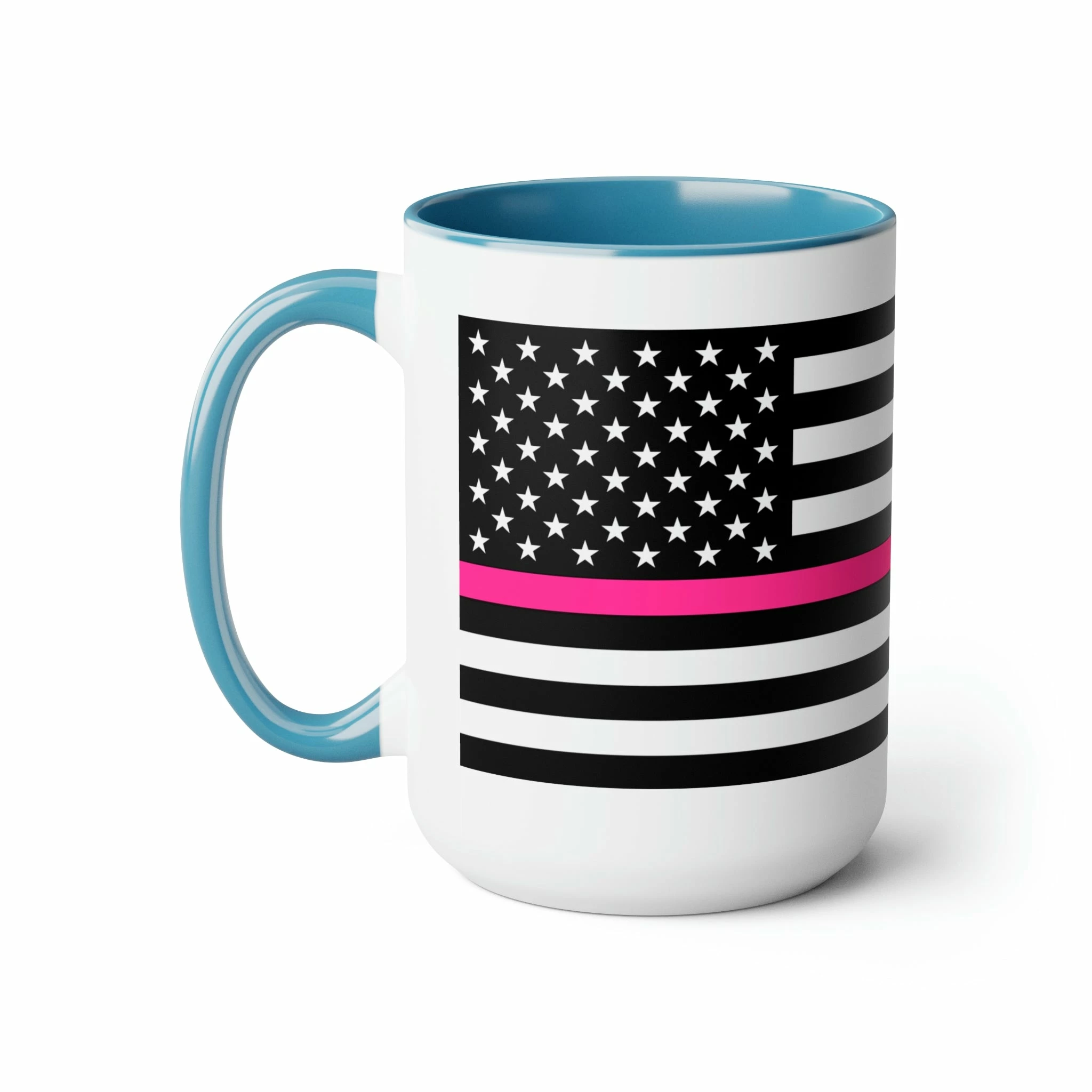 Two-Tone Thin Pink Line Flag Coffee Mugs, 15oz 6 Two-Tone Thin Pink Line Flag Coffee Mugs, 15oz - Image 6