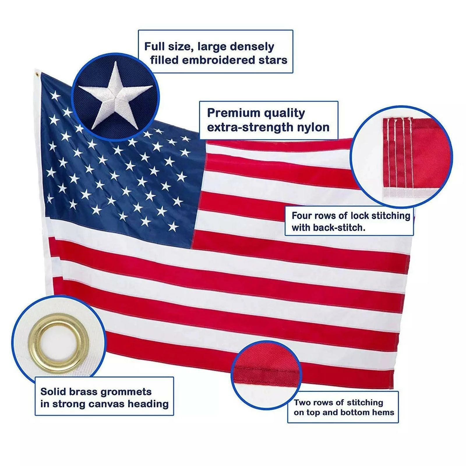 Polyester American Flag (4x6 Foot) Embroidered Stars & Sewn Stripes 2 Polyester American Flag (4x6 Foot) Embroidered Stars & Sewn Stripes - Image 2