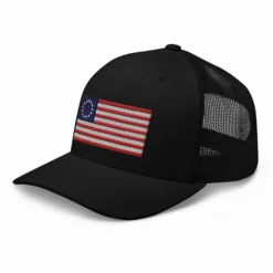 Trucker Cap Betsy Ross Flag (Embroidered Flag) -American Flags Sales retro trucker hat black left front 63ddea5b3b4c9