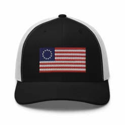 Trucker Cap Betsy Ross Flag (Embroidered Flag) -American Flags Sales retro trucker hat black white front 63ddea5b3b6ed
