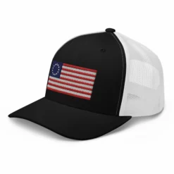 Trucker Cap Betsy Ross Flag (Embroidered Flag) -American Flags Sales retro trucker hat black white left front 63ddea5b3b8c6