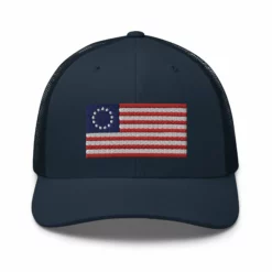 Trucker Cap Betsy Ross Flag (Embroidered Flag) -American Flags Sales retro trucker hat navy front 63ddea5b3bae6