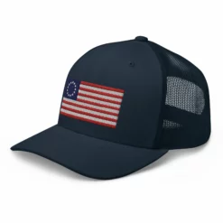 Trucker Cap Betsy Ross Flag (Embroidered Flag) -American Flags Sales retro trucker hat navy left front 63ddea5b3bcc3
