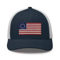 Trucker Cap Betsy Ross Flag (Embroidered Flag) -American Flags Sales retro trucker hat navy white front 63ddea5b3beb8