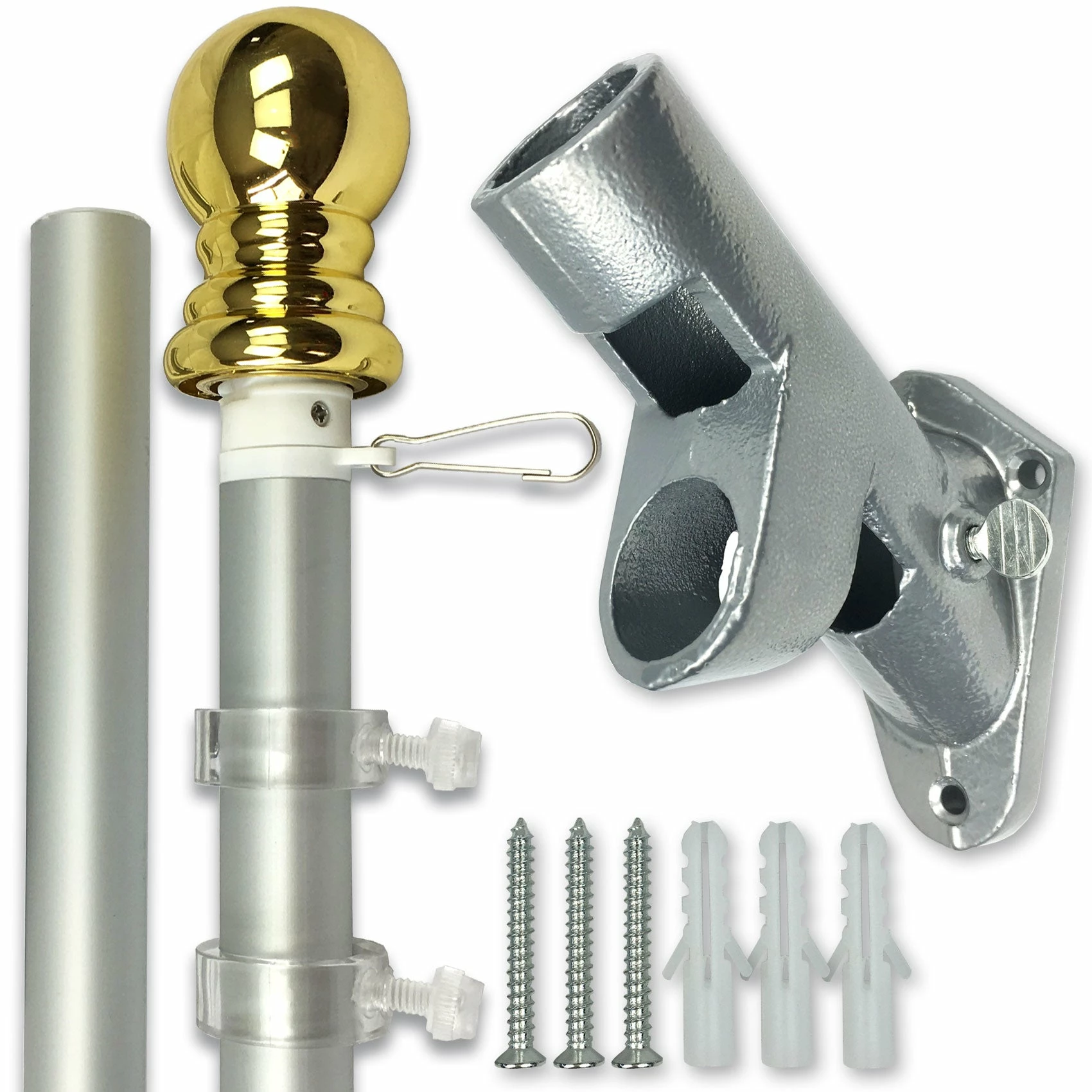 PATRIOT™ Flag Pole And ROGUE™ Bracket Kit - Brushed Aluminum (6ft, 1" Diameter) 1 PATRIOT™ Flag Pole And ROGUE™ Bracket Kit - Brushed Aluminum (6ft, 1" Diameter)