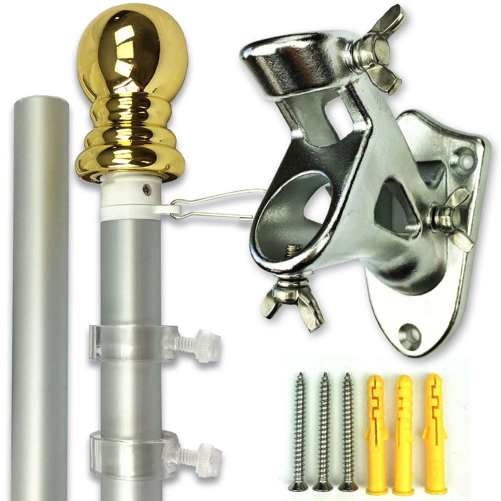 PATRIOT™ Flag Pole And TITAN™ Bracket Kit - Silver (6ft, 1" Diameter) 1 PATRIOT™ Flag Pole And TITAN™ Bracket Kit - Silver (6ft, 1" Diameter)