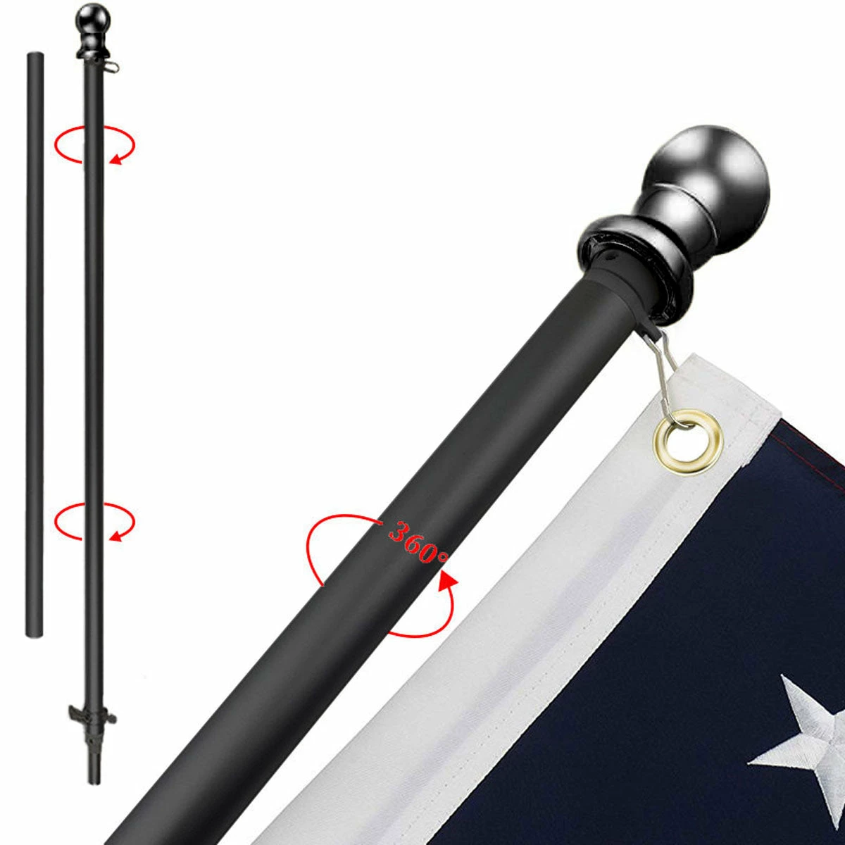 PATRIOT™ Flag Pole And ROGUE™ Bracket Kit - Classic Black (6ft, 1" Diameter) 3 PATRIOT™ Flag Pole And ROGUE™ Bracket Kit - Classic Black (6ft, 1" Diameter) - Image 3